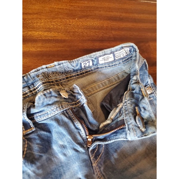 Miss Me Mid-Rise Boot Cut Women Size 27 Med Wash MW58458 Embellished Destressed - Picture 2 of 13